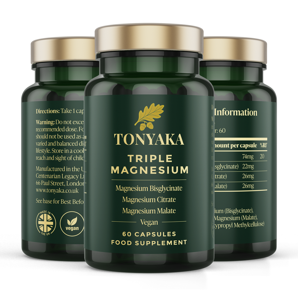 TONYAKA Triple Magnesium Complex | Bisglycinate, Citrate & Malate | 60 Vegan Capsules