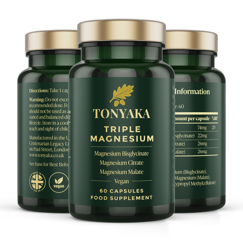 TONYAKA Triple Magnesium Complex | Bisglycinate, Citrate & Malate | 60 Vegan Capsules